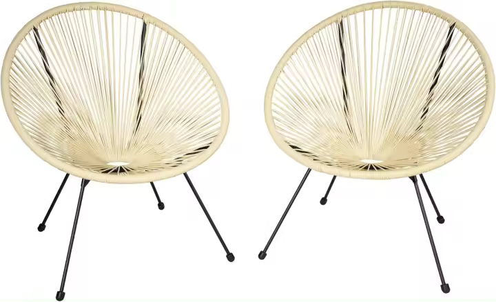 Conjunto de 2 Sillas Jardín Exterior Estilo Acapulco, Conjunto Sillas Terraza de Acero, Resistente a Intemperie, Hilos de Polietileno y Topes en Patas, Hasta 120kg, Interior/Exterior - negro - 1
