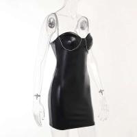Cadena de diamantes de imitación de cuero PU para mujer, vestido a la cadera envuelto con correas, manga fina, temperamento Sexy, otoño e invierno, 2024 - details 2