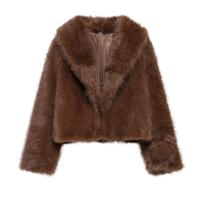 TRAFZA-Chaqueta de piel sintética para mujer, abrigo holgado de manga larga con cuello vuelto, color liso, informal, para invierno, 2024 - details 6