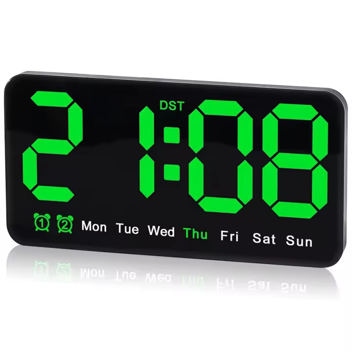 Reloj de pared digital, 9,5 pulgadas, despertador LED con dígitos grandes, DST, alarma dual, para decoración de sala de estar, dormitorios y aulas - 1