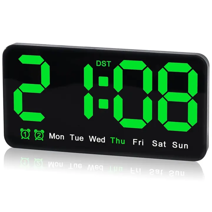 Reloj de pared digital, 9,5 pulgadas, despertador LED con dígitos grandes, DST, alarma dual, para decoración de sala de estar, dormitorios y aulas - 1