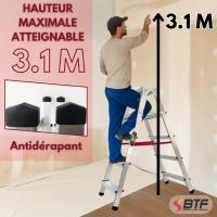 Escalera Tijera Plegable Doble Cara 5 Peldaños en Aluminio |   5+5 Plataforma H.110 cm |   Altura Alcanzable 3,1 Metros |   Certificada EN131 Capacidad Carga 150 kg. BTF-DDB05 - details 1