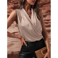 Blusa de satén sin mangas para primavera y verano para mujer, camiseta sin mangas fruncida, nueva camisa Sexy - details 18