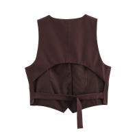Conjunto de Pantalones Cortos para Mujer OUWU Top de Pecho Liso, Chaleco Ajustado con Cuello en V, Pantalones Rectos Plisados de Cintura Alta Nuevo Look de Primavera - details 5
