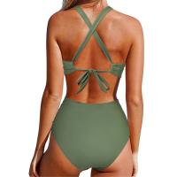 One Piece Tankini De Verano 2024 Para Mujer Talla Grande Estilo Halter Monokini De Playa Con Push-Up Cintura Alta Traje De Baño Unicolor - details 10