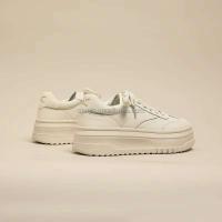 Nuevas zapatillas de deporte blancas puras con aumento de altura para mujer, zapatos de Skate de cuero de vaca Real de alta calidad con clase, informales para niñas, marca - details 4