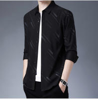 Primavera otoño moda cuello de manga larga nuevo negocio y ocio versátil impreso adelgazamiento camisa estilo de los hombres - details 1