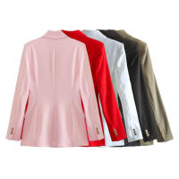 TRAFZA-traje elegante de manga larga para mujer, traje con cuello, Bolsillo falso, decorado, Color sólido, estilo callejero, prendas de vestir exteriores informales - details 2