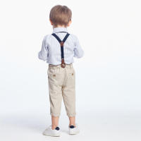Traje de primavera y otoño para niños, estilo coreano, camisa de algodón a rayas multicolor con cuello vuelto para niños grandes, overoles para niños - details 1