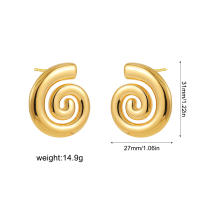 Pendientes De Estilo Geométrico Con Textura De Concha Espiral Grandes En Acero Inoxidable Joyería Impermeable Para Mujer - details 2