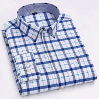 Camisa Casual de Algodón Puro para Hombres Manga Larga, Cuadros, Estilo Oxford, Talla Grande - details 8