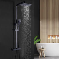 Juego de mezclador de ducha termostático para baño, válvula expuesta negra de doble cabezal, juego cuadrado - details 0