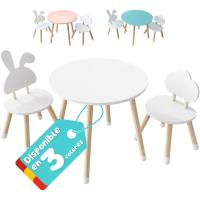 Conjunto de Mesa Redonda y Dos Sillas. Robusto diseño en Madera de Pino. Ideal para Juegos - details 0