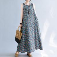Vestido Maxi de Verano Floral Vintage Cómodo y Suelto con Algodón sin Mangas - details 3