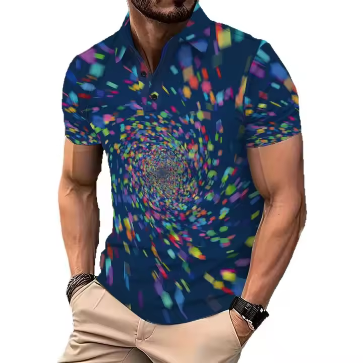 Novedad de verano, Polo colorido con botones de solapa y manga corta informal con estampado Digital de Whirlpool para fiesta informal para hombre - 1