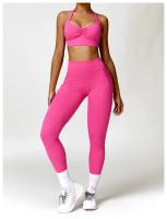 Sujetador deportivo con cuello Halter para mujer, Top fruncido de alto soporte para gimnasio, ropa de entrenamiento, corsé de - details 11