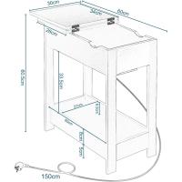 Mesita Auxiliar, Mesa de Sofá con Tablero Plegable, Compartimento Oculto y Estante de Almacenaje, Mesita Estrecha con Enchufe y Puertos USB, Ideal para Salón y Dormitorio, Blanco, 0001CHJ - details 2