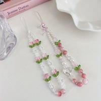 Correa de cadena con cuentas de melocotón para teléfono móvil, joyería dulce para mujer y niña, cordón de flores para teléfono móvil con perlas, llavero para iPhone - details 5