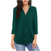 Camisa de Mujer 2025 Elegante Chifón, Cuello en V, Manga 3/4, Estilo Europeo, Tejido Transpirable - Moda de Oficina y Casual - details 9