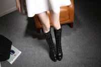 Botas altas de tacón grueso, plataforma impermeable para mujer, tacones altos, botas largas, con cordones, talla grande - details 1