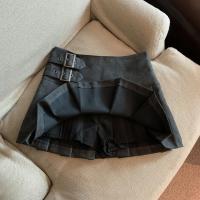 Minifaldas de cuero Pu para mujer, ropa de calle, Falda plisada de cintura alta, faldas acampanadas informales ajustadas negras coreanas Vintage - details 13