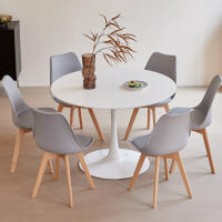 EGOONM Mesa de comedor redonda de 110 cm y juego de sillas de comedor de 6 piezas para cocina, escritorio de estudio en casa, mesa de centro, comedor blanco/negro - details 1