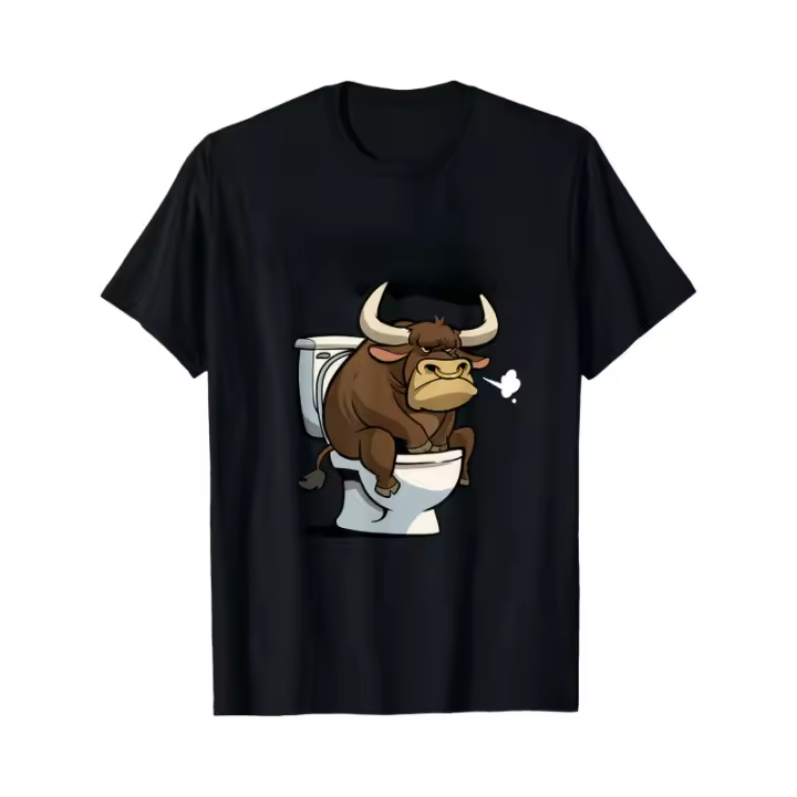 Camiseta de toro enojado sentado en el inodoro, 100% algodón, estampado en blanco y negro, regalo divertido para hombres, ropa de humor para el Día del Padre y cumpleaños, divertida camiseta informal de verano, lavable a máquina. - 1