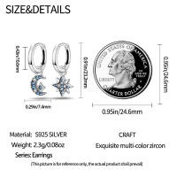 Pendientes de plata 925 con diseño de luna y estrellas, 2 pares para mujer, pendientes de hexagrama de plata de ley 925 para joyería de boda fina - details 11