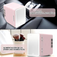Mini refrigerador con espejo para habitación LED 10L Refrigerador pequeño 12V/240V Refrigerador cosmético portátil frío y caliente Enchufe para automóvil y refrigerador eléctrico Cuidado de la piel Mini refrigerador Maquillaje Refrigerador pequeño para ha - details 3