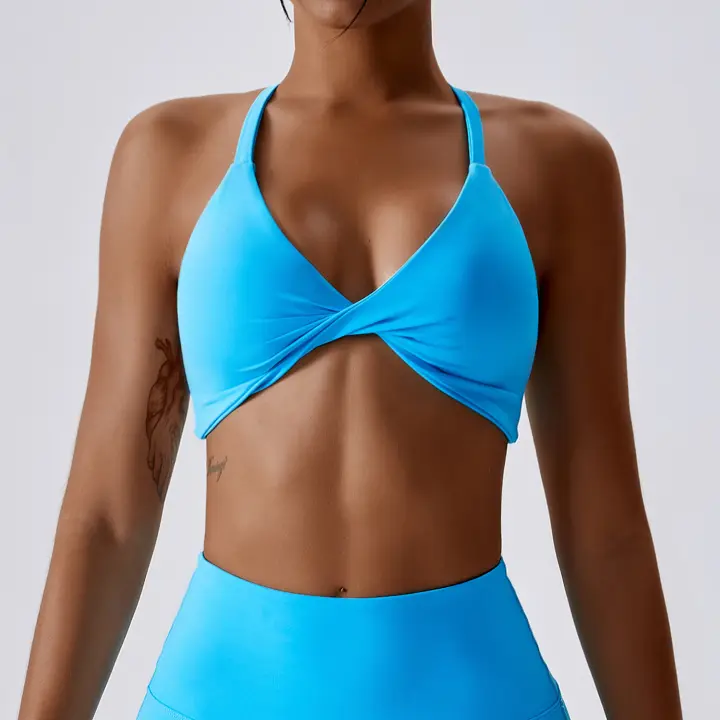 Sujetador deportivo push-up con tiras cruzadas para mujer, top corto para yoga, gimnasio, fiess, transpirable - 1