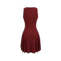 Vestido de Verano Elegante Estilo Europeo Americano Cuello Redondo Falda Elástica de Punto - details 3