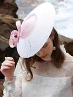 Sombrero de Fedora para Mujeres en Poliéster Negro y Blanco Estilo Vintage para Bodas y Iglesias Diseño Floral Tamaño Ajustable Largo de Verano - details 2