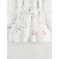 OUWU- Vestido De Mujer De Manga Larga Con Cuello Peter Pan, Detalles De Encaje Con Estampado Floral Y Cinturón Para Un Look Elegante Y Moldeado - details 4