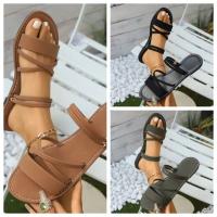 Zapatillas lisas de cuero PU suave para mujer, sandalias planas con correa cruzada Simple, zapatos antideslizantes para la playa, zapatillas de playa - details 11