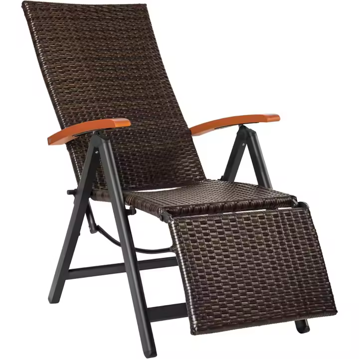 Respaldo Ajustable y Reposapiés, Silla Conjunto Jardín Exterior, Muebles Jardín Exterior Resistentes a Intemperie, Reposabrazos en Madera - marrón - 1