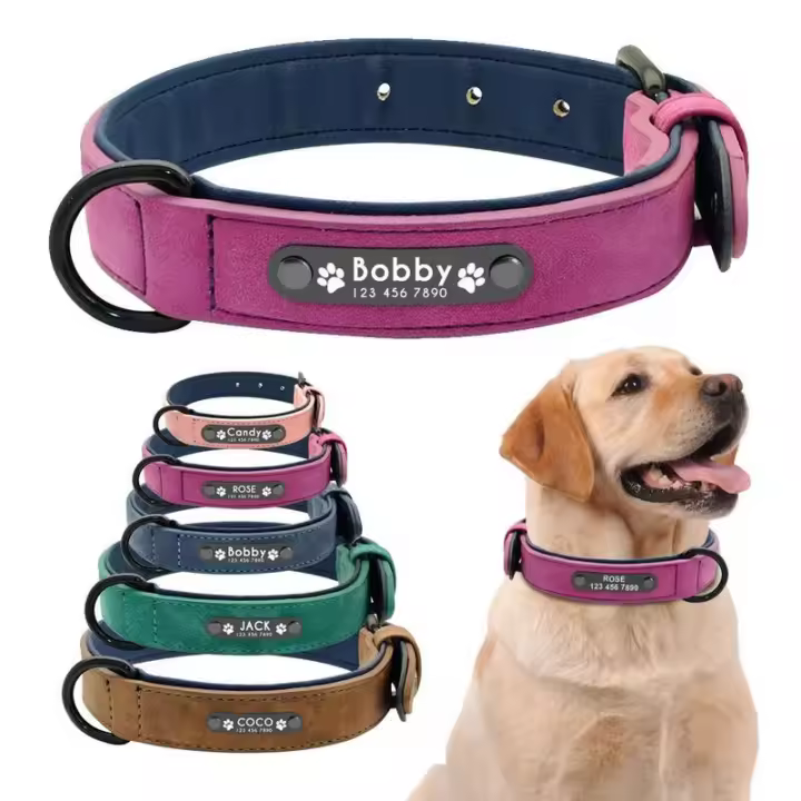 Collar personalizado Cuero Perro, accesorio perforado interior Identificación de mascotas, para Perros Pequeños, medianos - 1