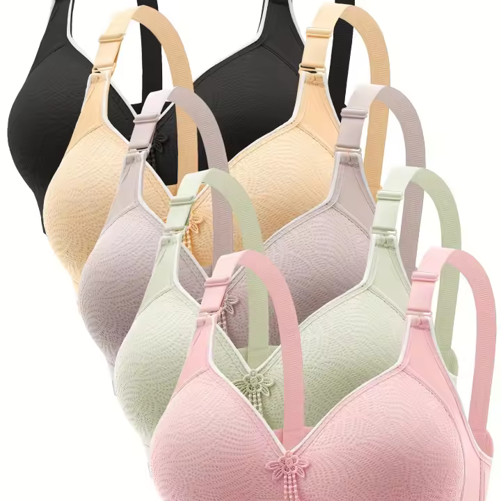 Sujetadores inalámbricos con Tirantes ajustables y ribete de encaje, Conjunto de sujetador sin aros con estampado cómodo para mujer, surtido, paquete de 5 - 1
