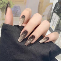 24PCS Uñas Postizas De Ojo De Gato Café Fototerapia Armadura De Mano Uñas Postizas De Resina Unisex Para Fiestas Y Uso Diario - details 0