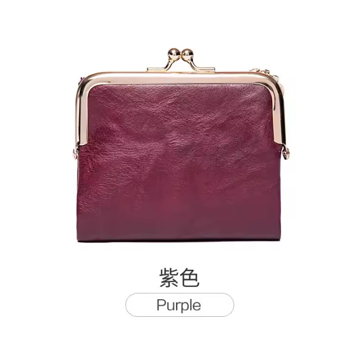 cartera pequeña de cuero para mujer, monedero Vintage plegable, compacto, con cremallera y cierre de beso - 1