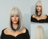 Peluca de pelo corto rubio platino con reflejos negros para damas europeas y americanas, cabello liso de moda, fibra química s - details 0