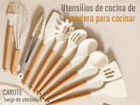 Utensilios de Cocina de Silicona ,Resistencia al Calor con Mango de Madera, Accesorios, Cocina-16 Piezas - details 4