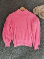 Mohair thicken turtleneck sweater autumn winter sweet lantern sleeve casual solid color pullover - details 6
