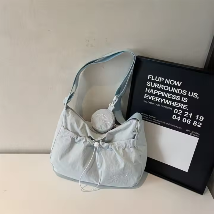 Bolso de hombro con cordón informal coreano, bolso cruzado plisado ligero de gran capacidad, bolso de viaje con cremallera de diseñador minimalista - 1