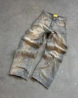 Vintage Hip Hop Loose Y2k Jeans Hombre,Harajuku bordado pantalones de mezclilla,Pantalones de piel recortada divididos,Pantalones casuales punk para las mujeres - details 2