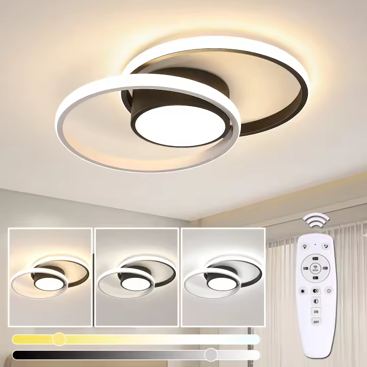Plafón LED de Techo Metal 40W GOECO, Aluminio Blanco y Negro, 3000-6500K Luz Dimmable, Lámpara de Techo Nórdica para Sala de estar, Dormitorio, 40*28,5*6 CM - 1