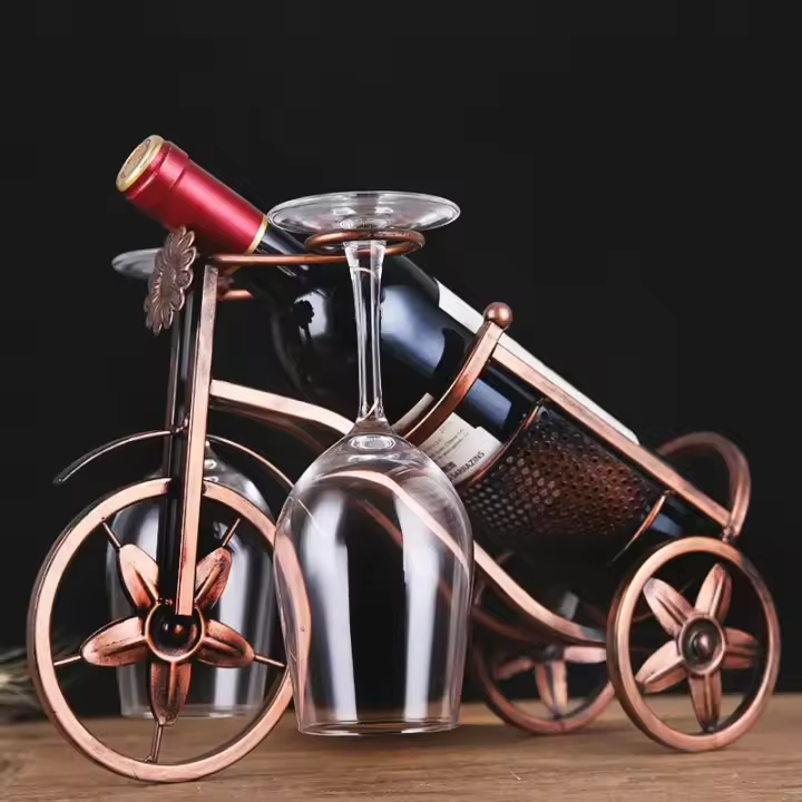 Estante de exhibición de botellas de vino para bicicleta, soporte de copa de vino Retro, decoraciones de mesa de comedor de Bar, organizador de vino, carro creativo - 1