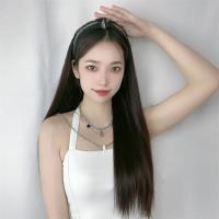 Extensión de cabello sintético negro con Clip, accesorios para cabello marrón, peluca con diadema larga y recta, peluca resistente al calor, media peluca con diadema - details 0