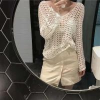Top de punto bordado con corazón de crochet de manga larga transparente para mujer, suéter bohemio, trío de playa de verano - details 4