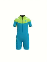 Traje de baño de una pieza de manga corta para niñas, con cremallera frontal, cómodo y elástico, para nadar en la piscina - details 4