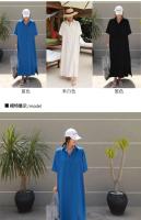 Novedad de verano, camiseta de Color liso con cuello vuelto, vestido largo informal holgado de manga corta con botones para mujer, bata de estilo coreano para mujer - details 1